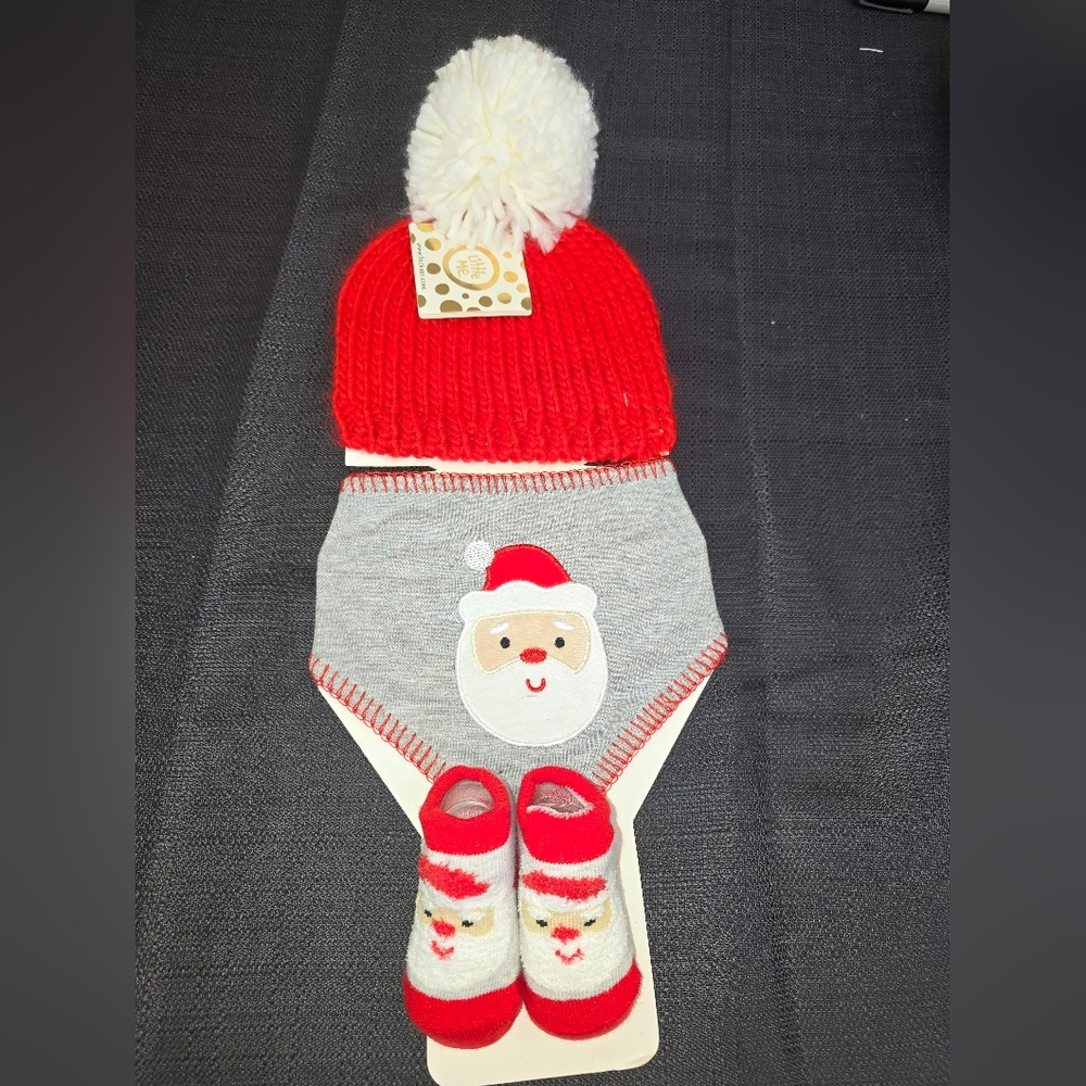 Festive Santa Baby Set with Hat and Booties